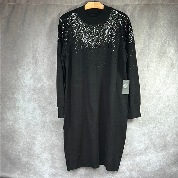 Vince Camuto NWT Sz XXL Elegant Black Sequin Dress MIDI **missing belt** - Picture 1 of 9